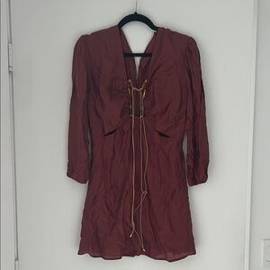 Chic Long Sleeve Burgundy Dress